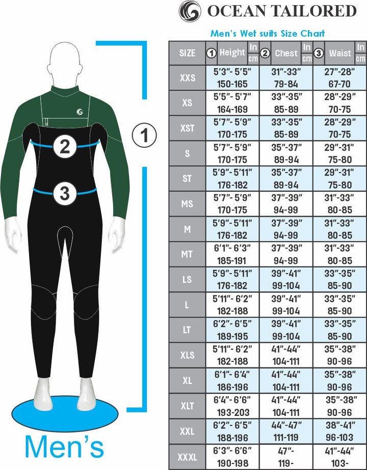 Mens Wetsuit Size Chart